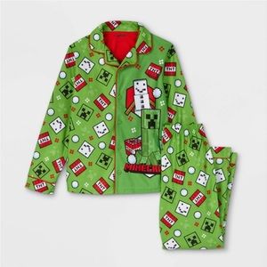 Minecraft Pajama 2 Pc Set Big Kids Size 8-10 Medium Winter Theme. NWT